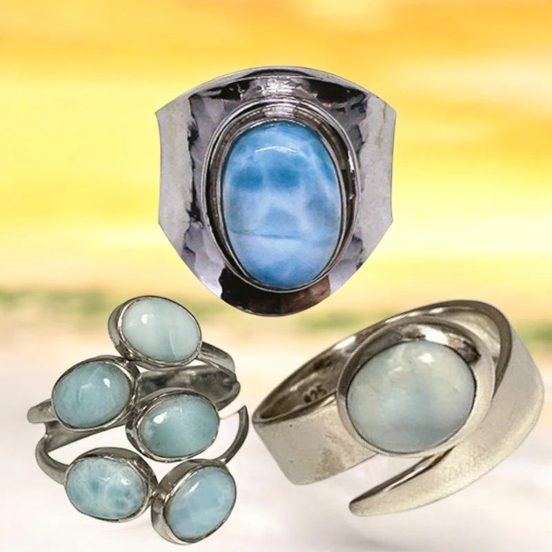 Bague en larimar véritable et argent pour femme