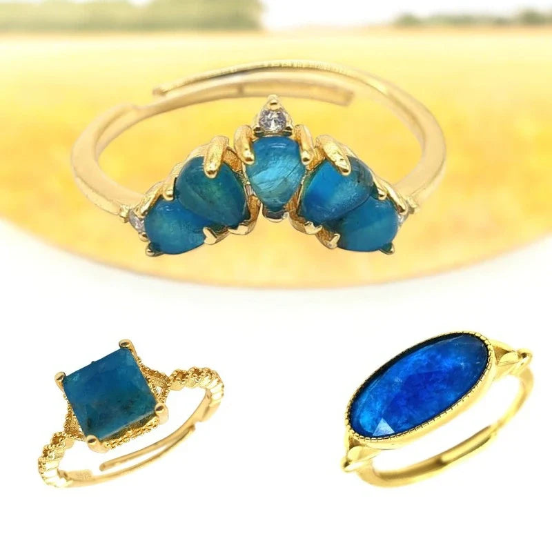Collection de bagues en apatite bleue en argent ou or pour femme