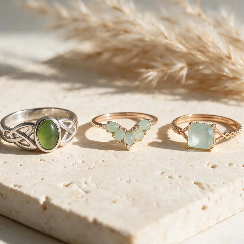 Bagues en Jade vert Véritable, pierre naturelle, sur travertin