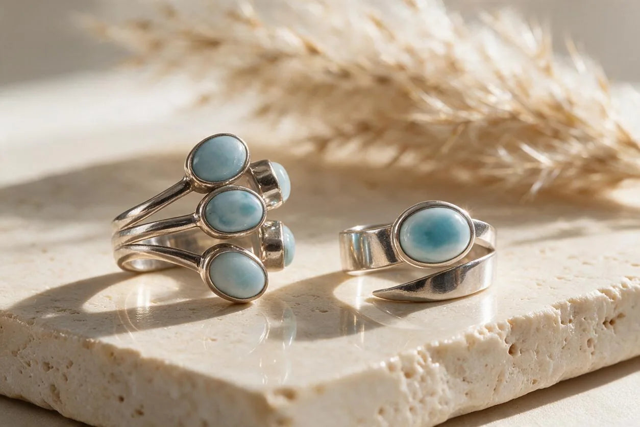 Pendentif En Argent 925 Avec Pierre Larimar Naturelle - 1,5 Pouces - Bleu Pâle