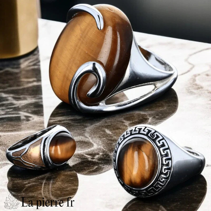 Bague oeil de tigre véritable en argent pour femme, La Pierre Fr