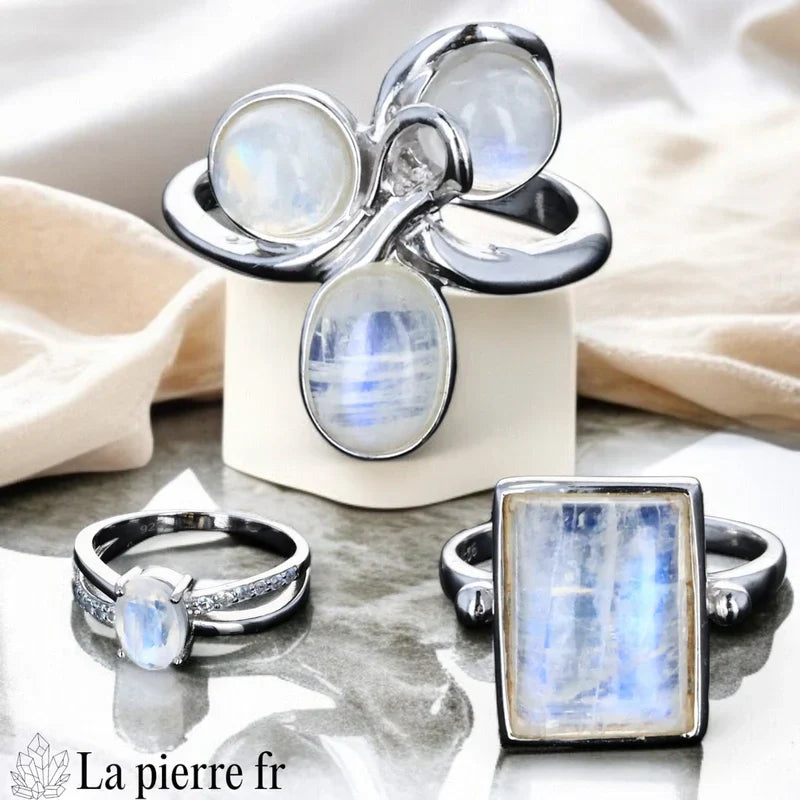 bague pierre de lune véritable en argent pour femme, la pierre fr