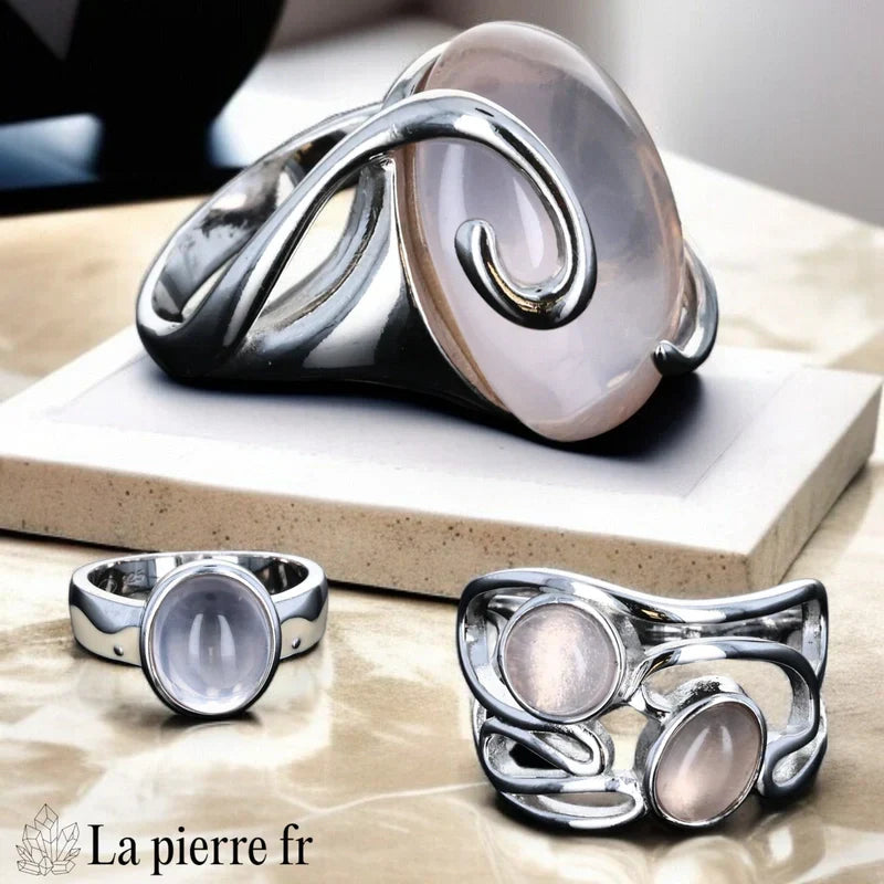 bague quartz rose véritable en argent pour femme, la pierre fr