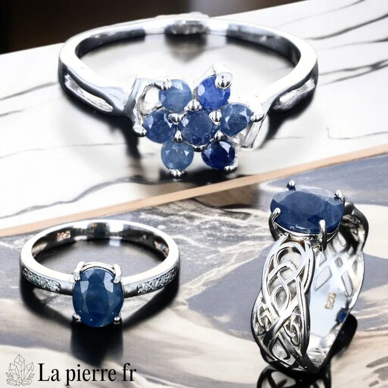 bague saphir bleu véritable en argent pour femme, la pierre fr