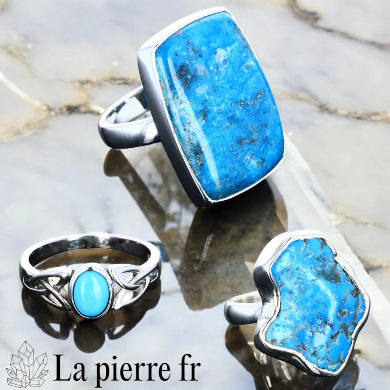 bague en turquoise véritable sur argent pour femme, la pierre fr