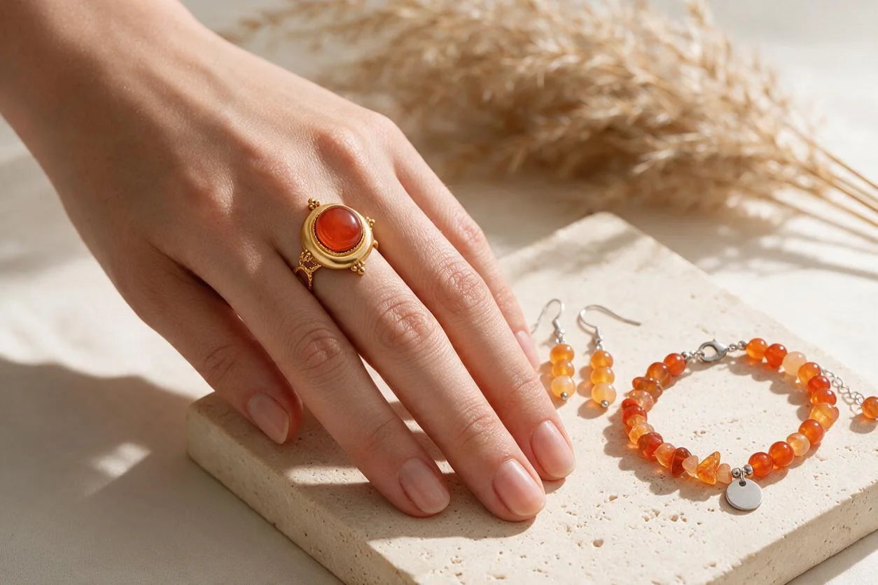 Collier Pierres Naturelles — Lapis Lazuli, Cornaline, Agate, Perles, Fermoir CK