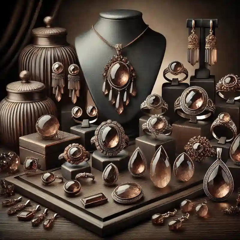 Collection élégante de bijoux en quartz fumé avec des nuances terreuses