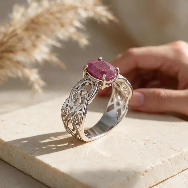 Bijoux en rubis, pierre naturelle, sur travertin