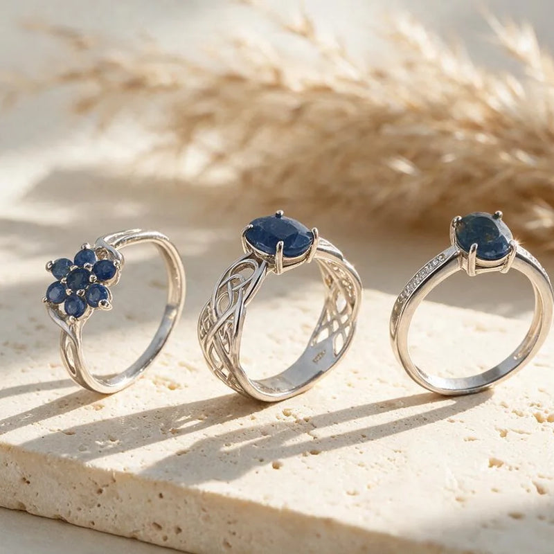 Bijoux en saphir, pierre naturelle, sur travertin