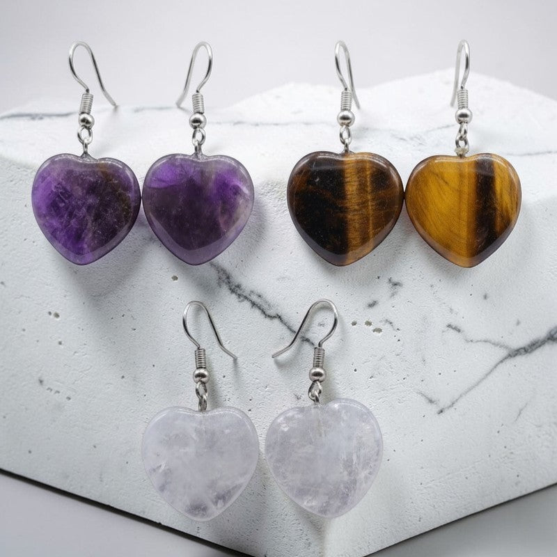 Boucles d’oreilles cœur en pierre naturelle