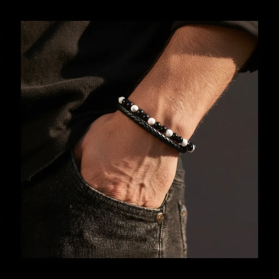 Bracelet homme en cuir et pierre naturelle – La Pierre FR