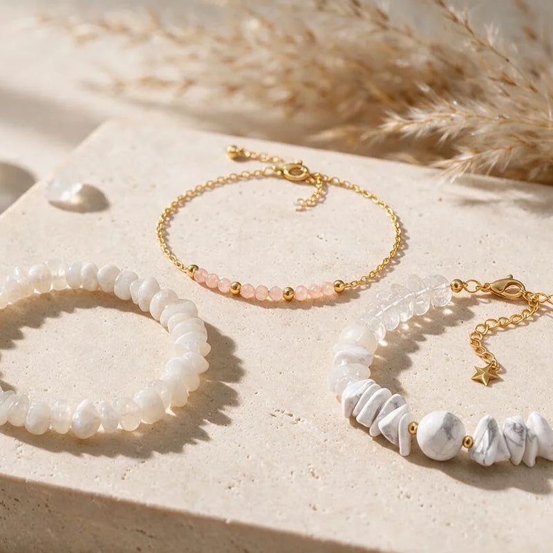 Bracelet pierre de lune, sur travertin