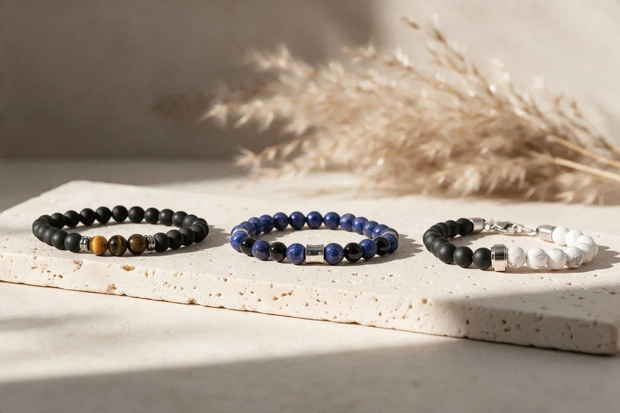 Bracelets homme en perles naturelles, sur travertin