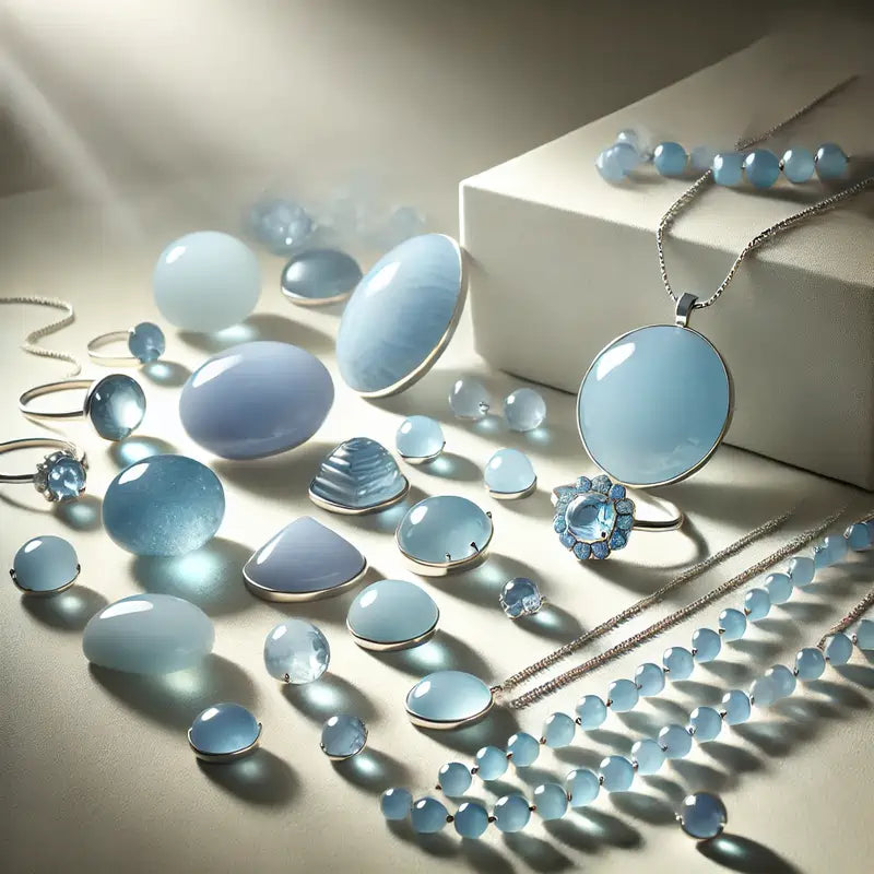 Collection de bijoux en Calcédoine bleue