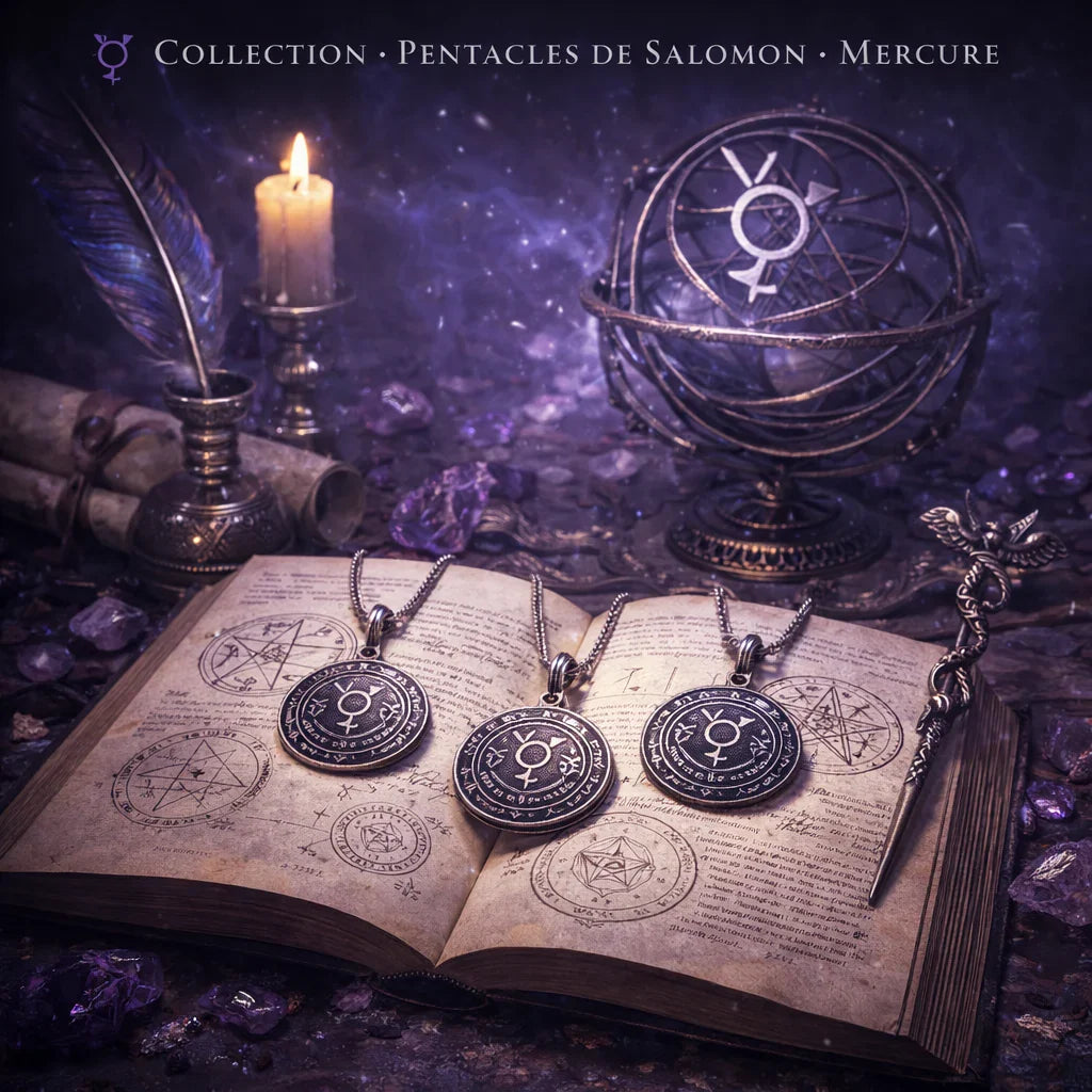 Collection de colliers pentacles de Mercure – Pentacles de Salomon gravés, talismans ésotériques de communication et protection spirituelle