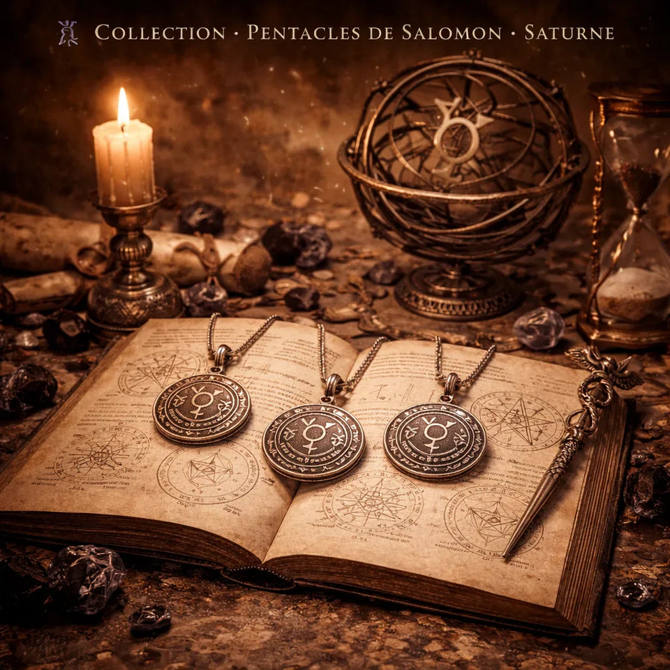 Collection Pentacles de Saturne – colliers talismans de protection en acier inoxydable