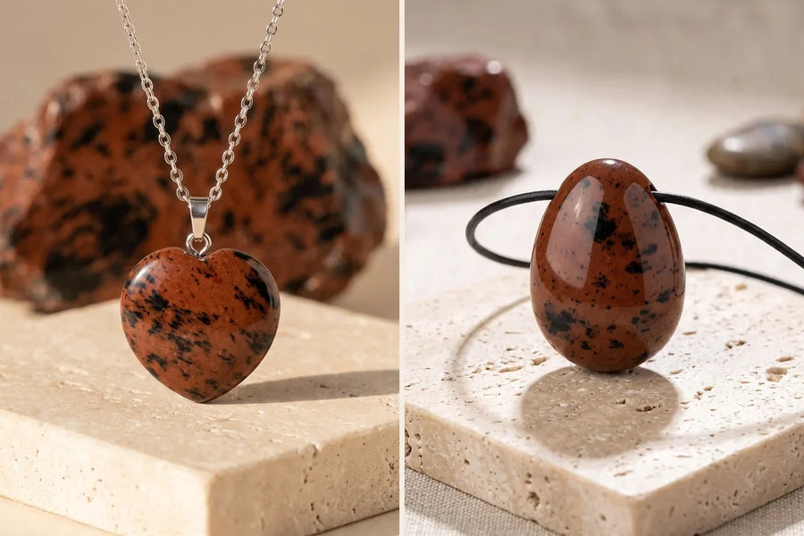 Obsidienne acajou, pierre naturelle, sur travertin