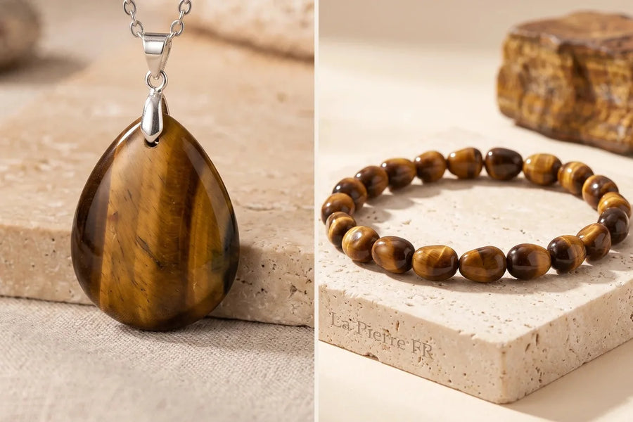 Pierre œil de tigre naturelle, sur travertin
