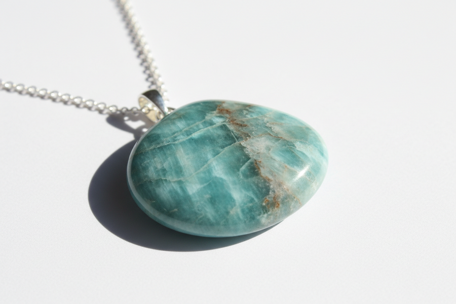 Pendentif anti stress en pierre naturelle véritable monté sur argent 925 rhodié
