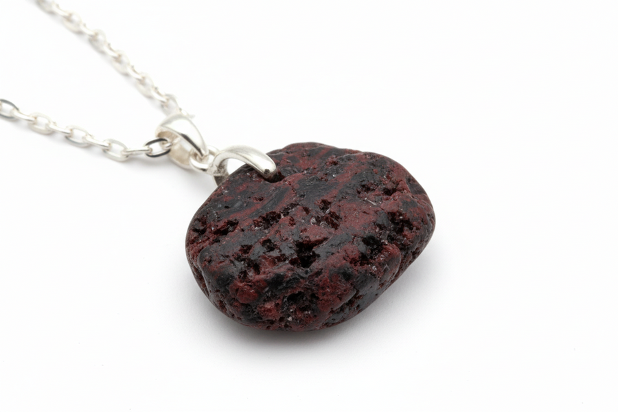 Pendentif chakra racine en pierre naturelle véritable monté sur argent 925 rhodié