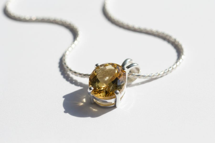 Pendentif en citrine naturelle véritable monté sur argent 925 rhodié