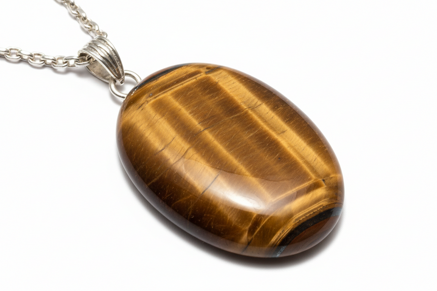 Pendentif confiance en soi en pierre naturelle véritable monté sur argent 925 rhodié