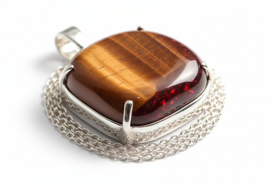 Pendentif énergie en pierre naturelle véritable monté sur argent 925 rhodié