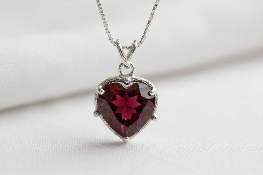 Pendentif en grenat naturel véritable monté sur argent 925 rhodié