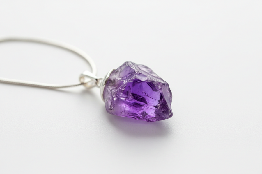 Pendentif méditation en pierre naturelle véritable monté sur argent 925 rhodié