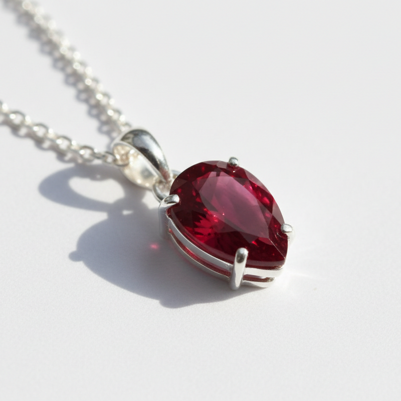 Pendentif en rubis naturel véritable monté sur argent 925 rhodié