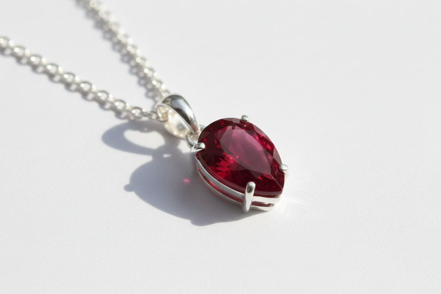 Pendentif en rubis naturel véritable monté sur argent 925 rhodié