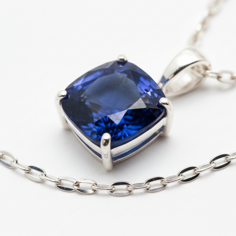 Pendentif en saphir naturel véritable monté sur argent 925 rhodié