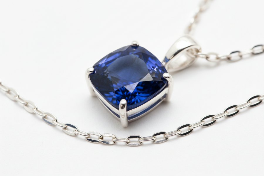 Pendentif en saphir naturel véritable monté sur argent 925 rhodié