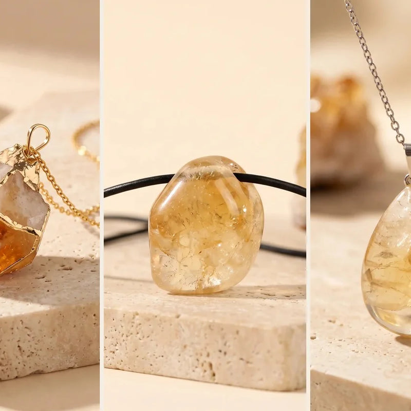 Pendentif citrine, pierre naturelle, sur travertin