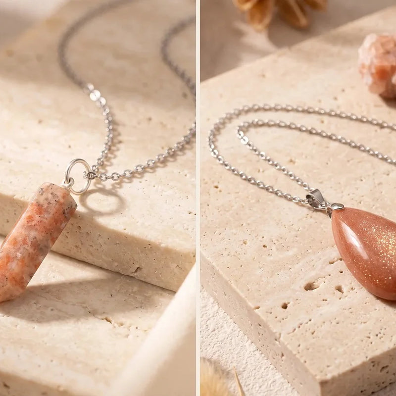 Pendentif pierre de soleil, sur travertin