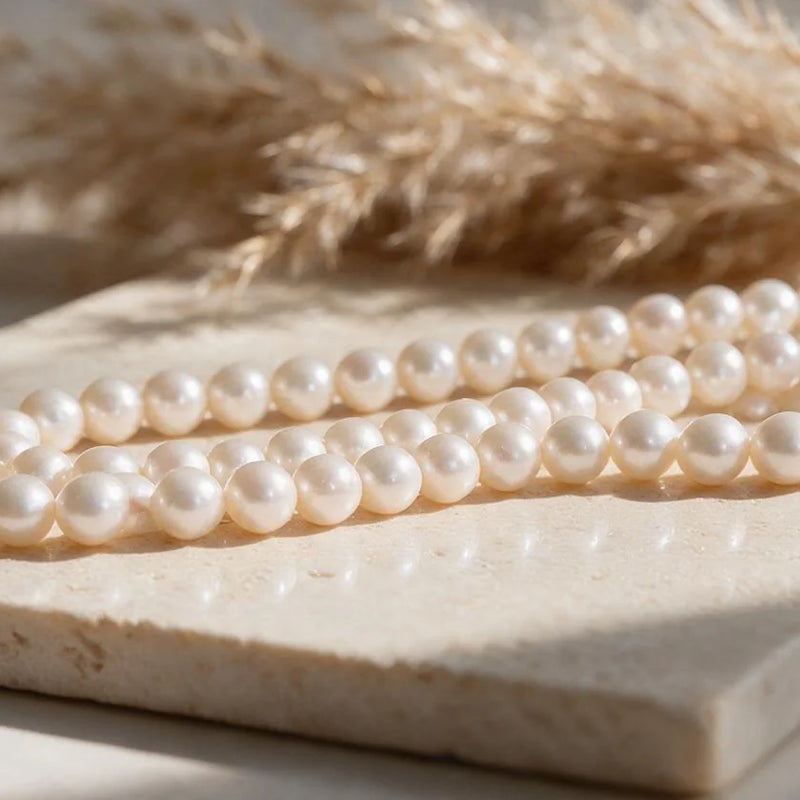 Perles de culture d'eau douce, sur travertin