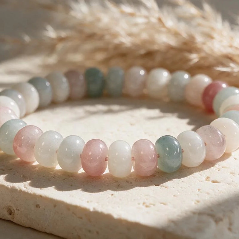 Perles rondelles en pierre naturelle, sur travertin