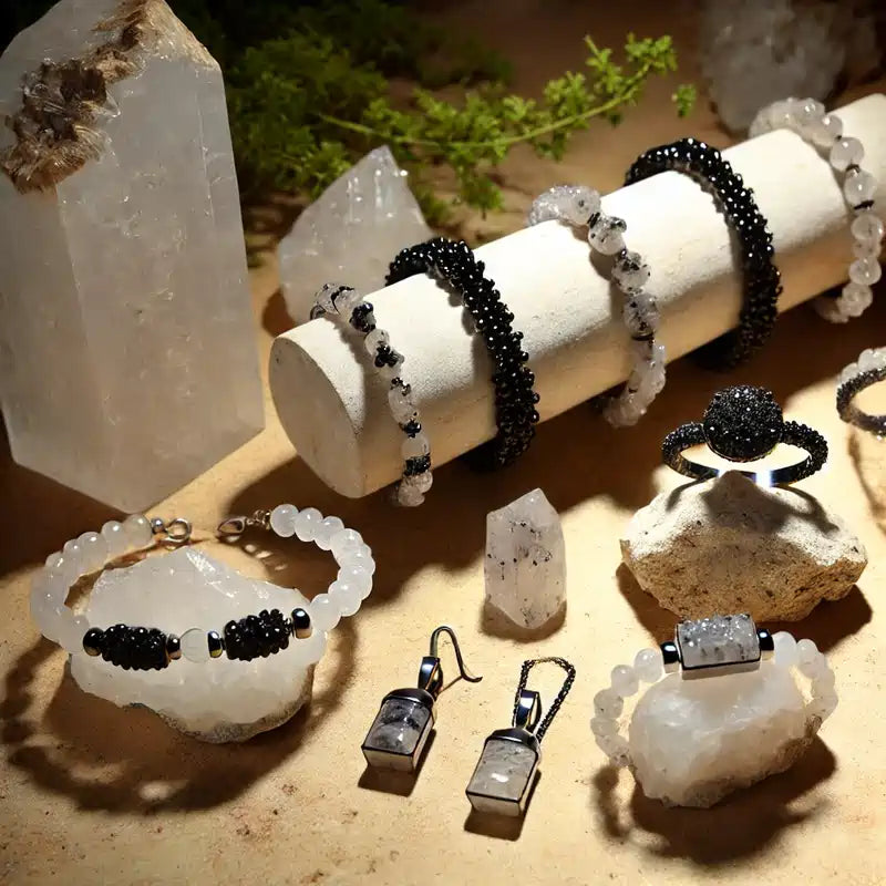 Collection naturelle de Quartz à Tourmaline Noire, bijoux élégants