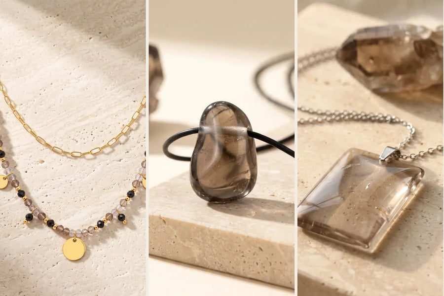 Quartz fumé, pierre naturelle, sur travertin