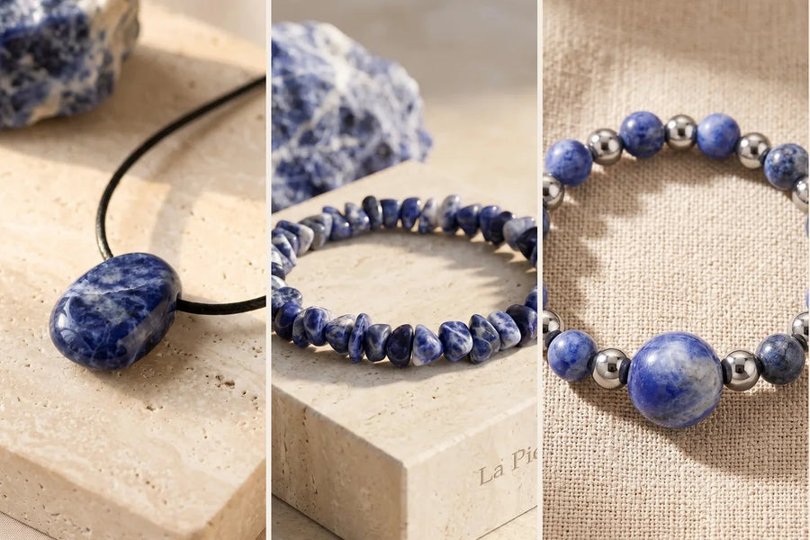Pierre sodalite naturelle, sur travertin
