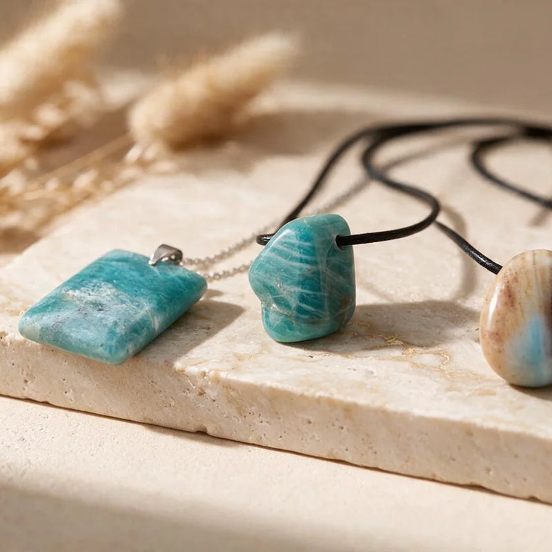 Pierre de naissance de décembre : turquoise et pierres bleues, sur travertin