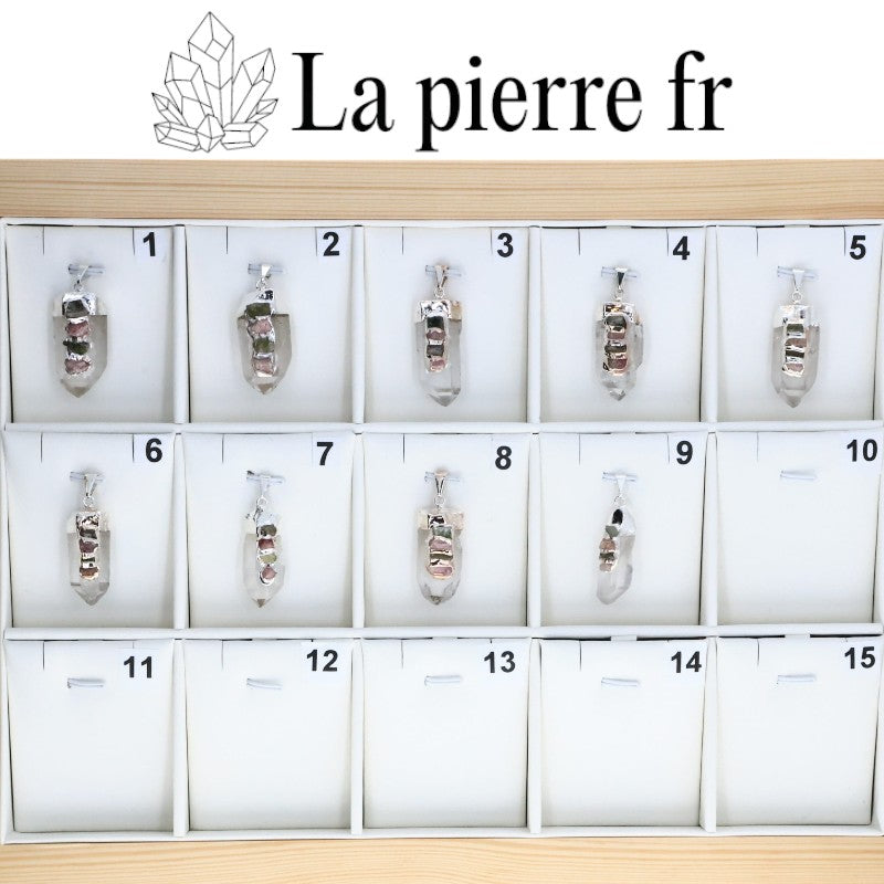 Pendentif Naturel Cristal de Roche et Tourmaline Melon pendentif