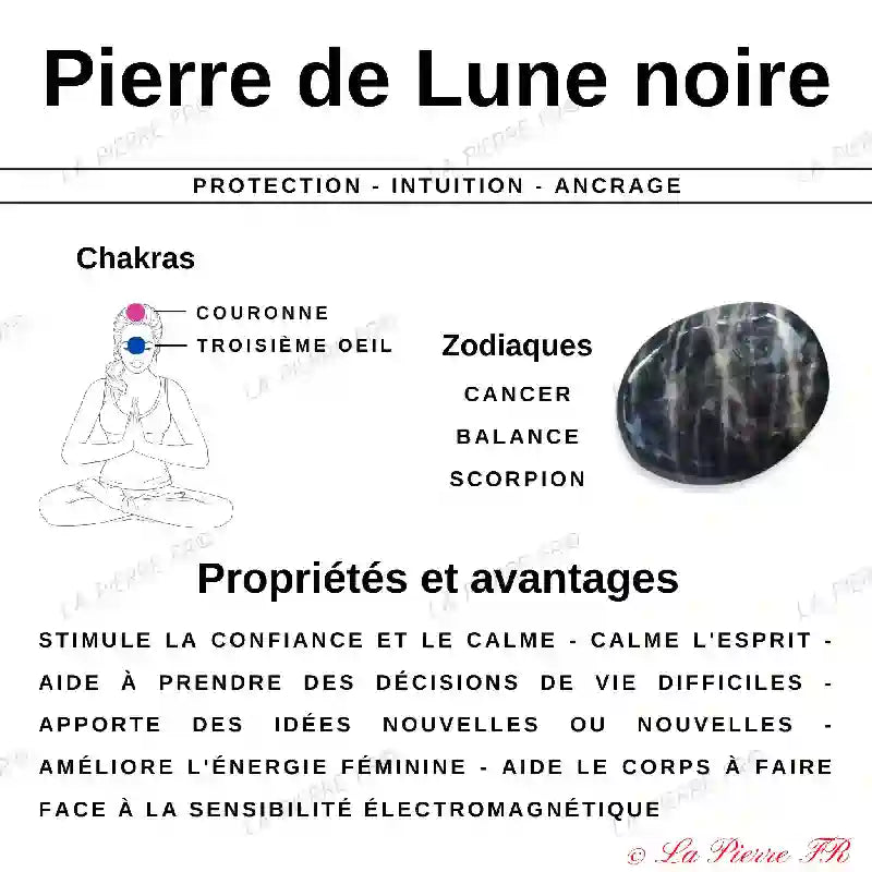 Perles Pierre de Lune Noire naturelle - Qualité AAA perle pierre l’information affiche noir lune