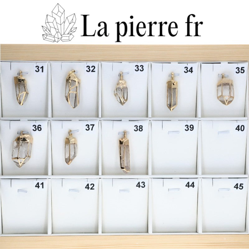 Pendentif Pointe Cristal de Roche Naturel Serti Doré pendentif