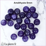 Lot de 20 perles Améthyste naturelle 8mm Brésil, rondes, pour création de bijoux, couleur violet lumineux.