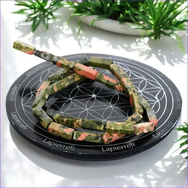 Perles en Unakite naturelle rectangulaire, perle pierre naturelle verte et rose pour la création de bijoux et lithothérapie. La Pierre Fr