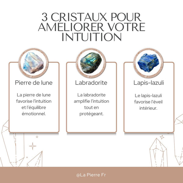 3 cristaux pour développer l’intuition : labradorite, lapis-lazuli, pierre de lune.