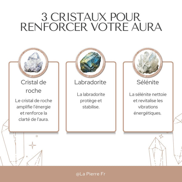 3 cristaux pour renforcer et protéger l’aura énergétique.