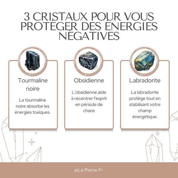 3 pierres pour protéger des énergies négatives : tourmaline noire, obsidienne, labradorite.