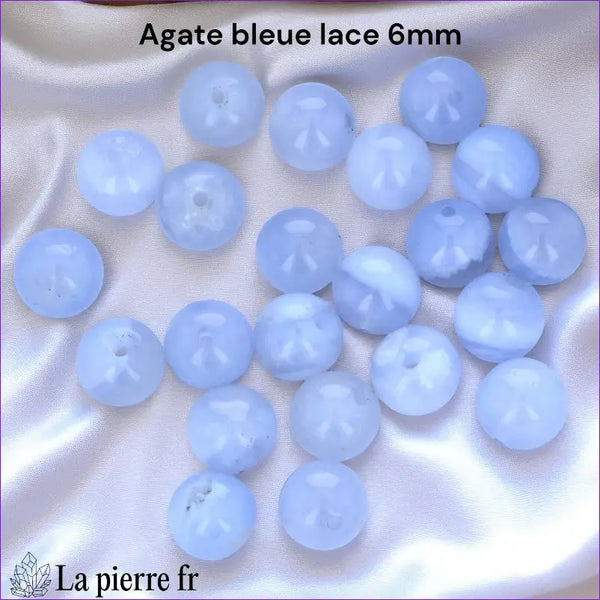 Perles Agate Bleue Lace Naturelle ronde 6mm
